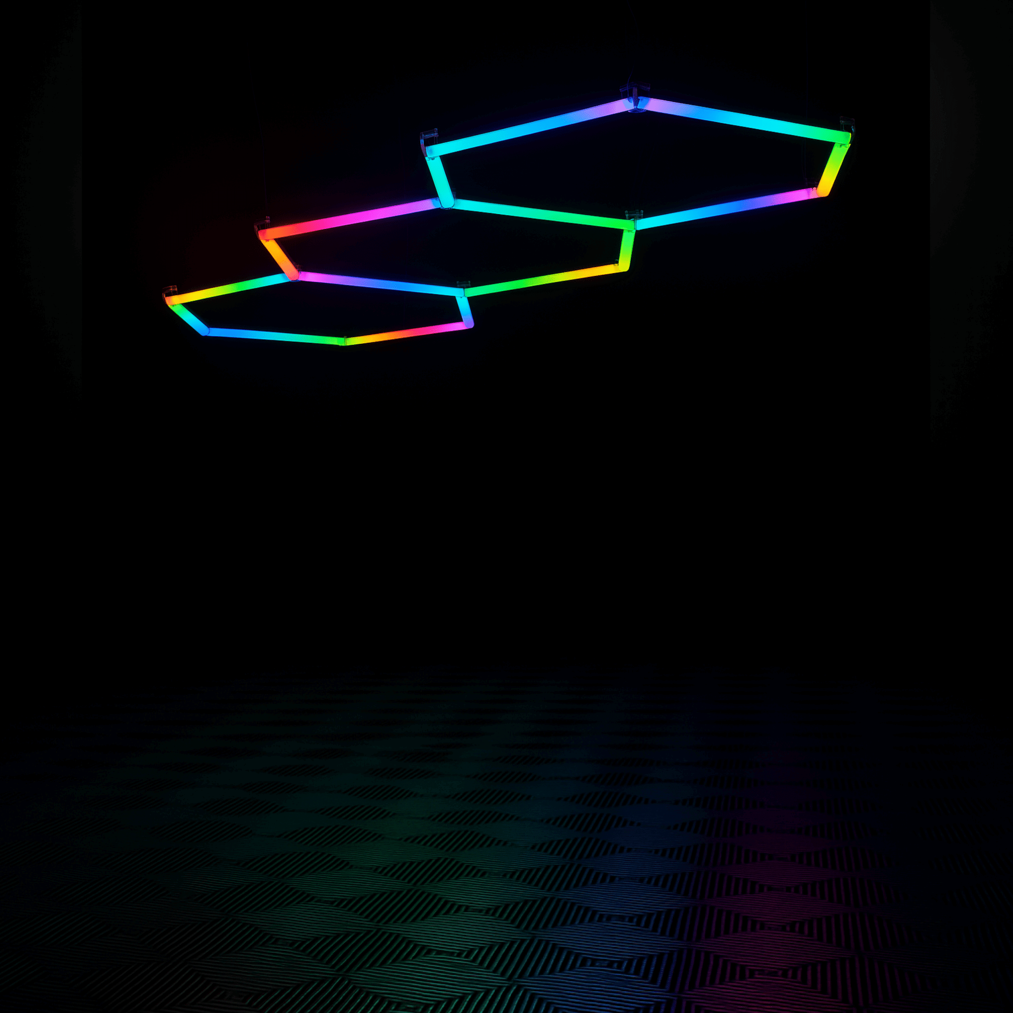 PRODUIT - LUMINAIRE - IZILIGHT- LINEA-RGB-3 Éclairage d'ambiance LED RGB Linea pour Garage - 3 hexagones en pose suspendue