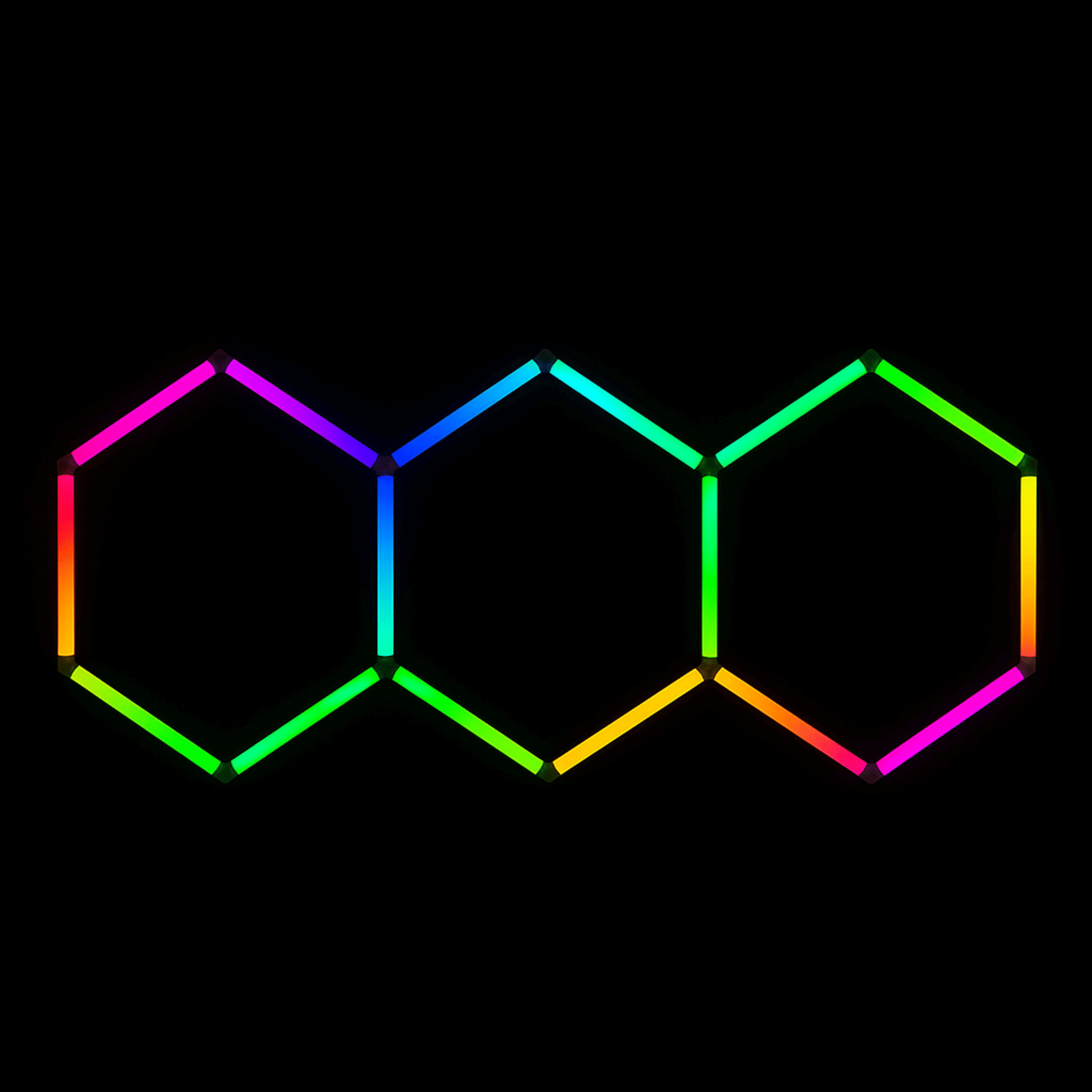 PRODUIT - LUMINAIRE - IZILIGHT- LINEA-RGb-0 Éclairage d'ambiance LED RGB Linea pour Garage - 3 hexagones vue de face