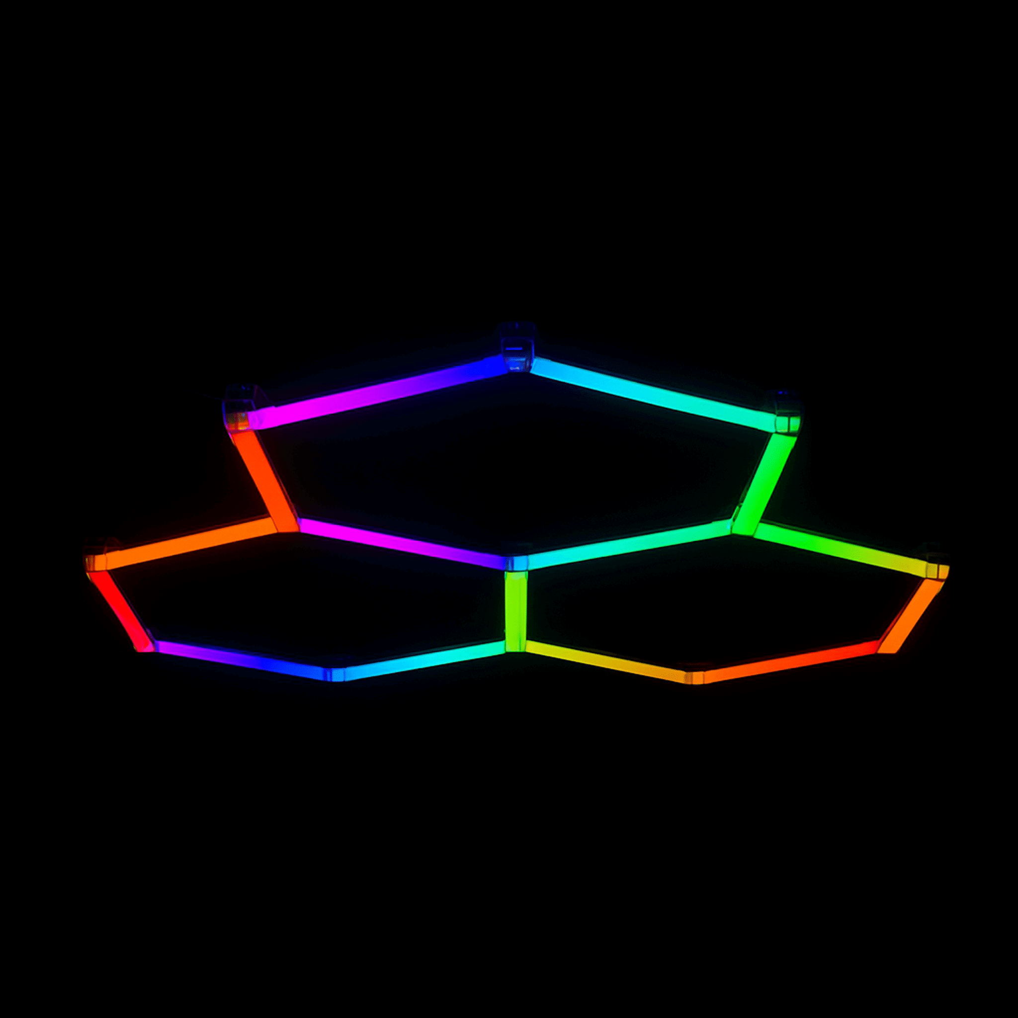 PRODUIT - LUMINAIRE - IZILIGHT- TYRI-BLACK--1 Éclairage d'ambiance LED RGB XENA pour Garage - 3 hexagone en pose suspendue