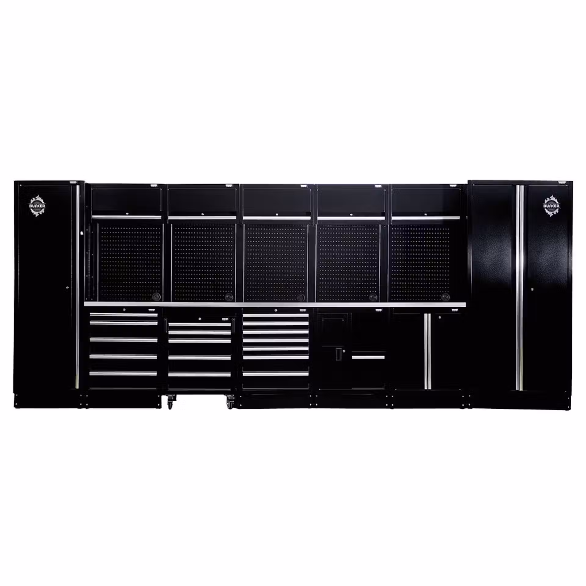 Bunker 25 éléments plan alu Visuel d'un établi modulaire de 25 élements sur fond blanc